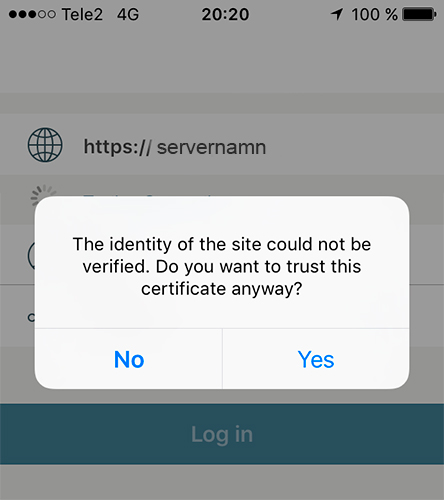 ios iphone ipad connect and accept self signed certificate for cloud storage