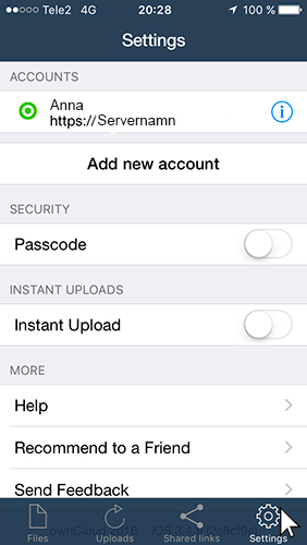 settings for ios iphone ipad app for cloud storage